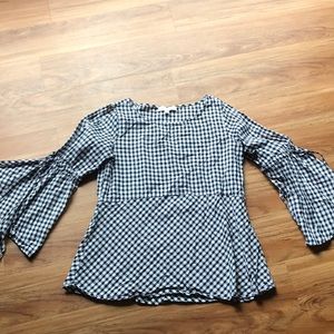 Gingham bell sleeve LOFT blouse